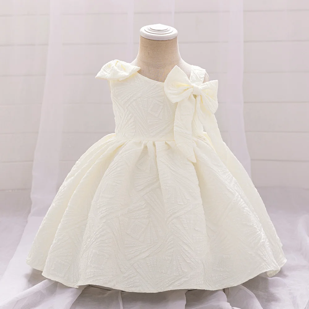 Baby Baptism Bow Party  Girls Dress Elegant White 1st Birthday Wedding Dresses for Girl Princess Bridemaid Evening Gown Costumes