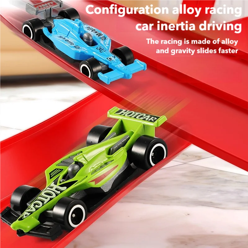 ชุดรางรถแข่งแบบประกอบเองสำหรับเด็ก รถสองล้อ ของเล่นเด็กผู้ชายและเด็กผู้หญิง พร้อมรางยิง