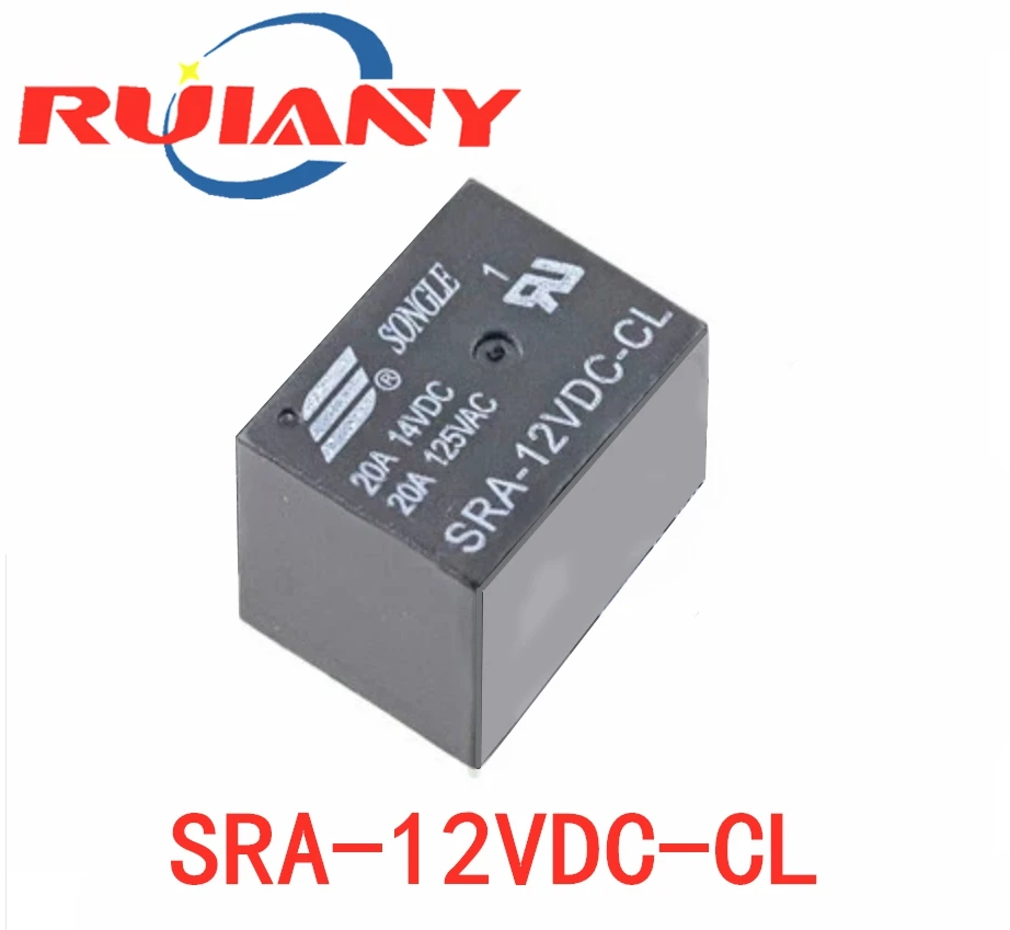 Power Relay SRA-05VDC-CL SRA-12VDC-CL SRA-24VDC-CL 5V 12V 24V 20A DC 5Pin PCB Type In stock Black Automobile relay