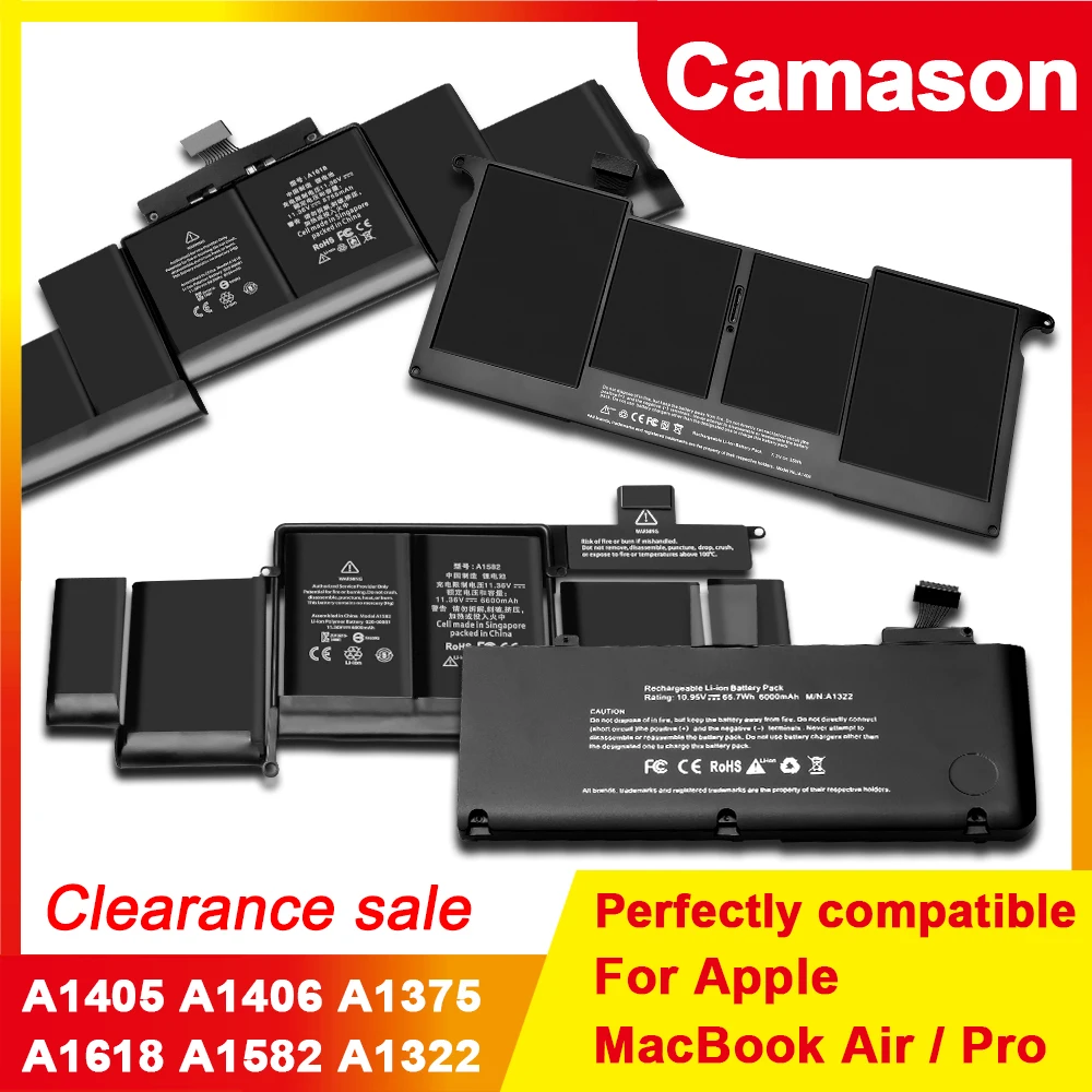 Camason แบตเตอรี่แล็ปท็อปสำหรับ Apple MacBook Pro/Air Notebook แบตเตอรี่ A1278 A1502 A1398 A1466 A1370 A1322 A1369 A1375 A1405 a1406