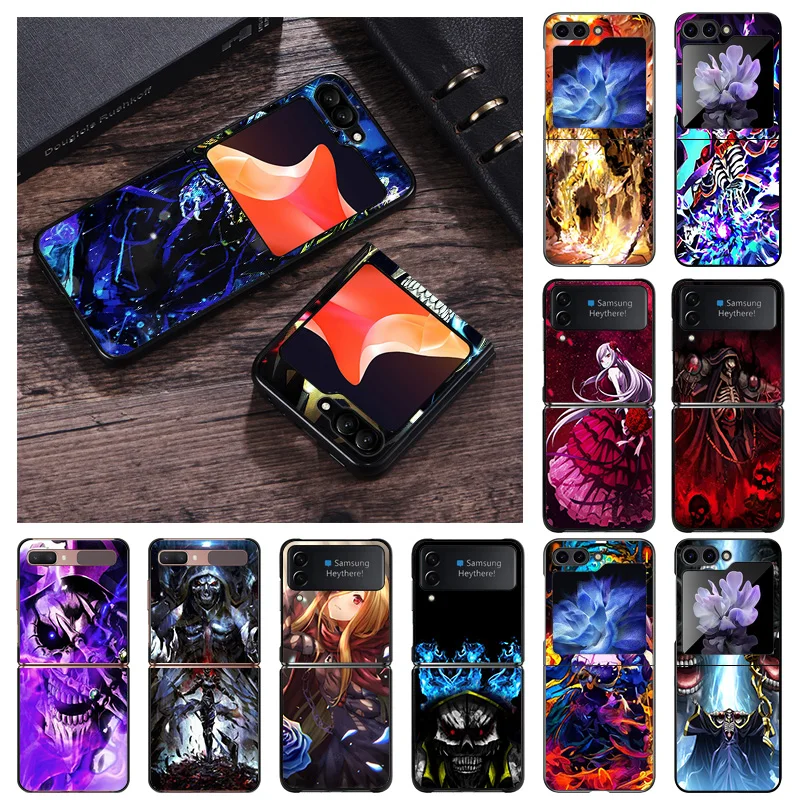 Black Matte Phone Case For Samsung Galaxy Z Flip6 Flip 6 5 4 3 Flip3 Flip4 Flip5 5G Cool Manga Overlord Hard Shell Cover