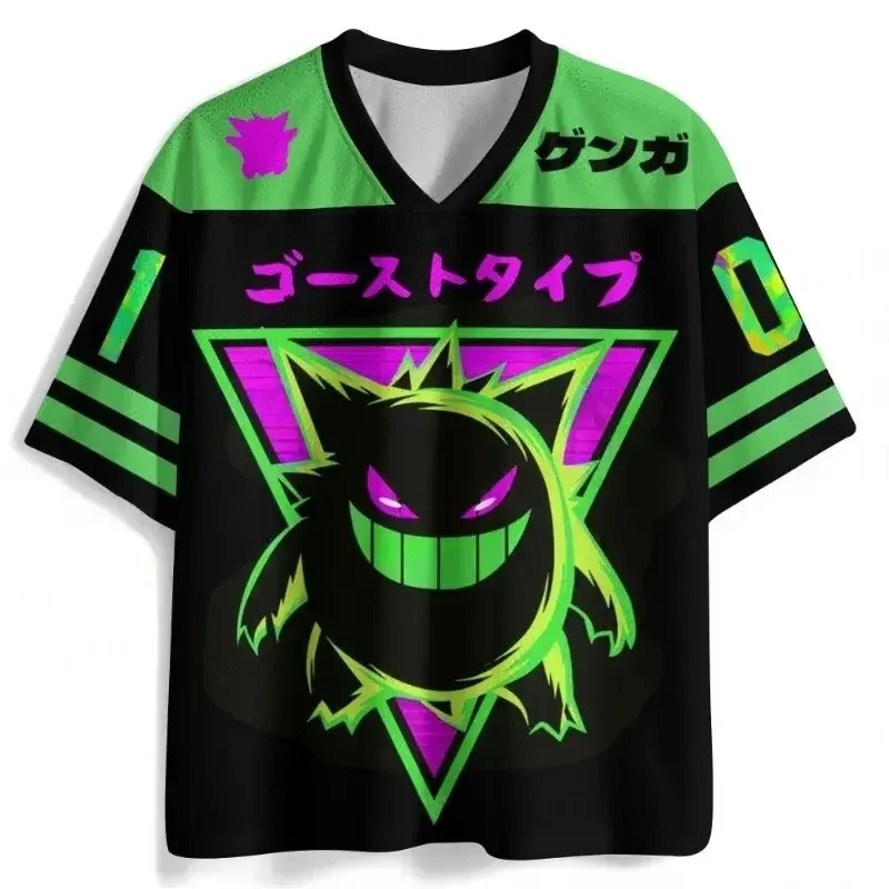 2026 Popular Gengar Printed Short Sleeved T-shirt Harajuku Street Wear Anime V-neck T-shirt Summer Casual Oversized T-shirt