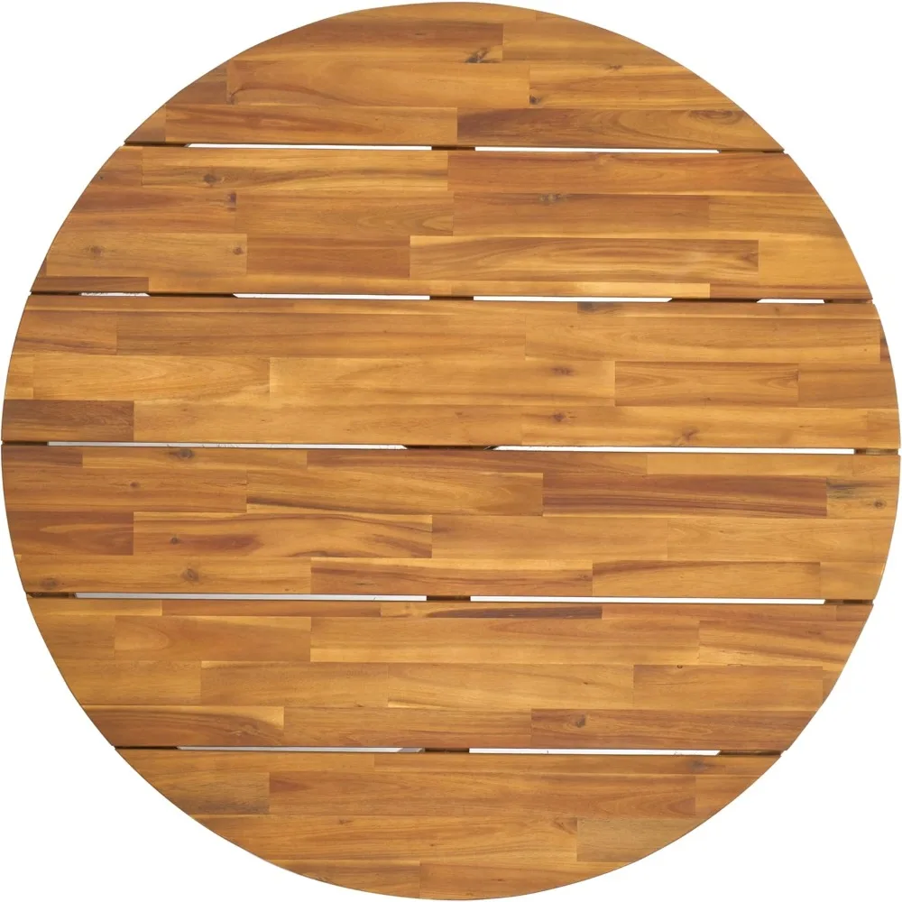 Outdoor Collection Leo Natural/Black Solid Wood Round Coffee Table