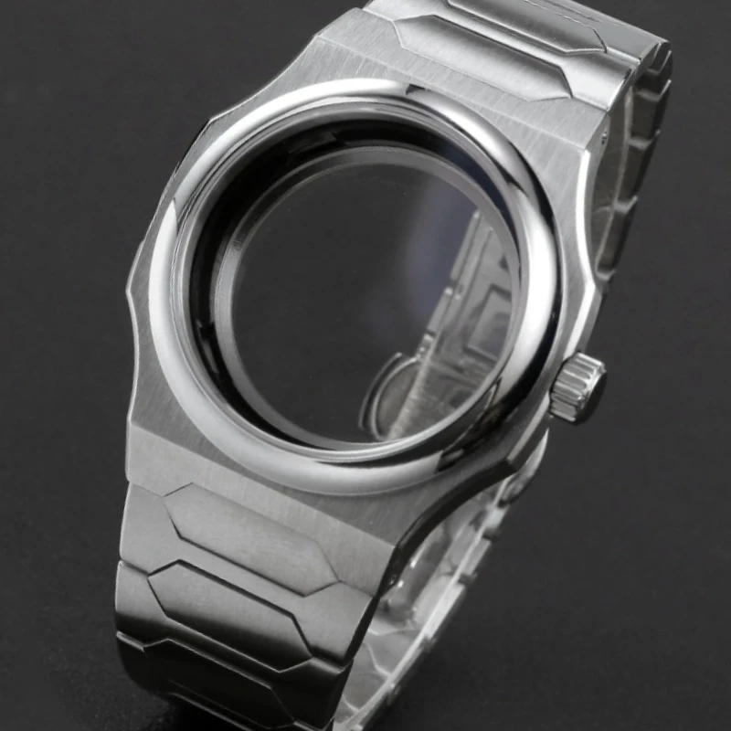 40mm Stainless Steel Watch Case For SKX NH35 NH36 sapphire glass 20atm Concave Polished Bezel Integrated Geometric Bracelet