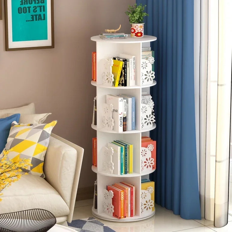 Factory Direct 2026 Simple rotatable bookshelf bay window bookcase room floor-to-floor multi-layer bookshelf display creative