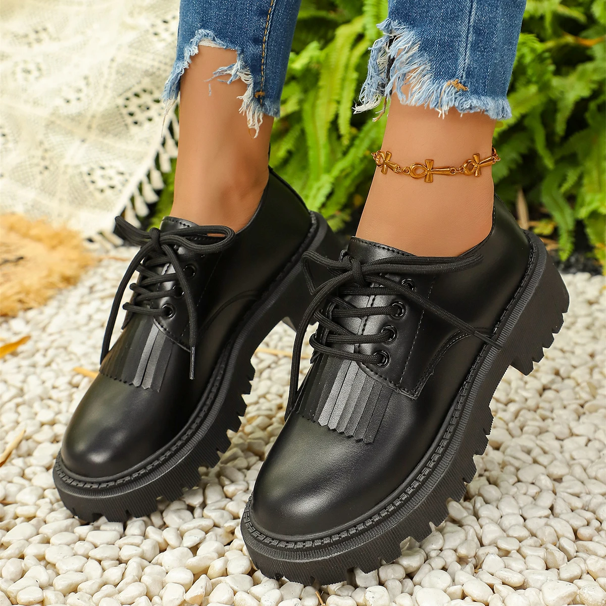 Sapatos Oxford Casuais Feminin - Oxford Lace Up Women avaliação e preço