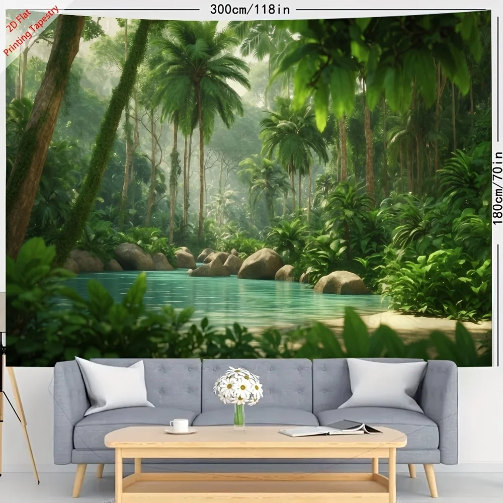 VIKAMA Lush Tropical Rainforest Tapestry Green Jungle River Landscape Wall Hanging for Living Room Nature Home Decor
