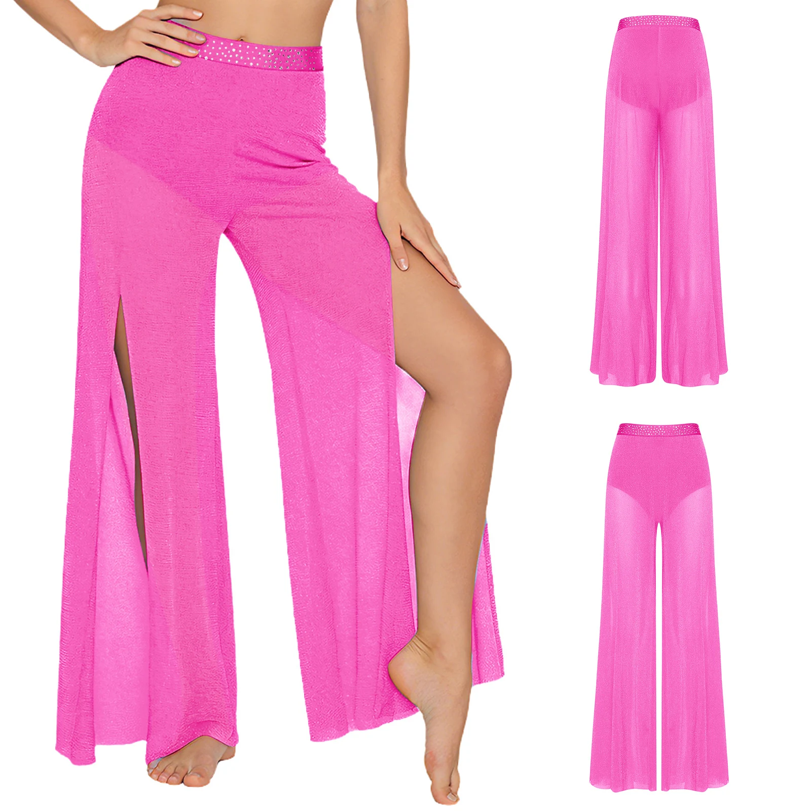 

Women Shimmering Sequin Skating Lyrical Dance Costumes Sheer Mesh Pants with Built-in Briefs for Modern Jazz Dance Performance