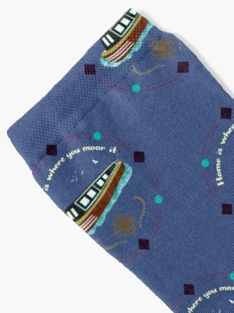 Narrowboat Illustration Home is where You Moore It Socks christmass gift funny sock designer brand Socks Men Women's