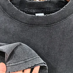 Ripped Oversize Tshirt Vintage Washed Heavy Weight T Shirt Men Women Hip Hop Streetwear Black Short Sleeve  Washed 100% Cotton