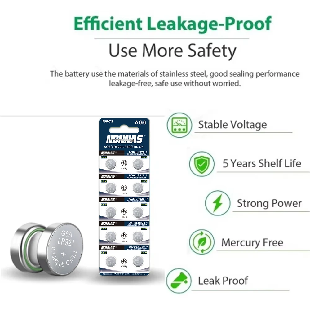 2-100PCS AG6 LR920 SR920SW 371 1.5V Alkaline Button Batteries Replace 371A 171 SR920 LR921 L921 LR69 Coin Cell for Watch Car Key