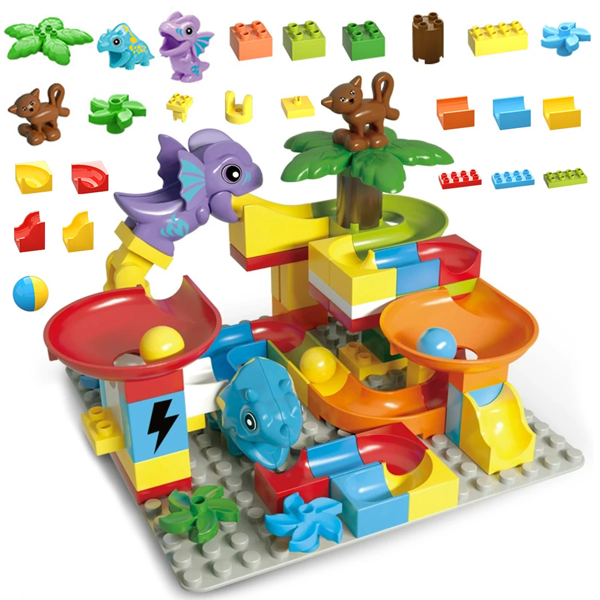 

Big Building Blocks Marble Race Run Track Dinosaur And Large Brick Rolling Ball Chute Funnel Toys For Kids Gifts Educational Toy