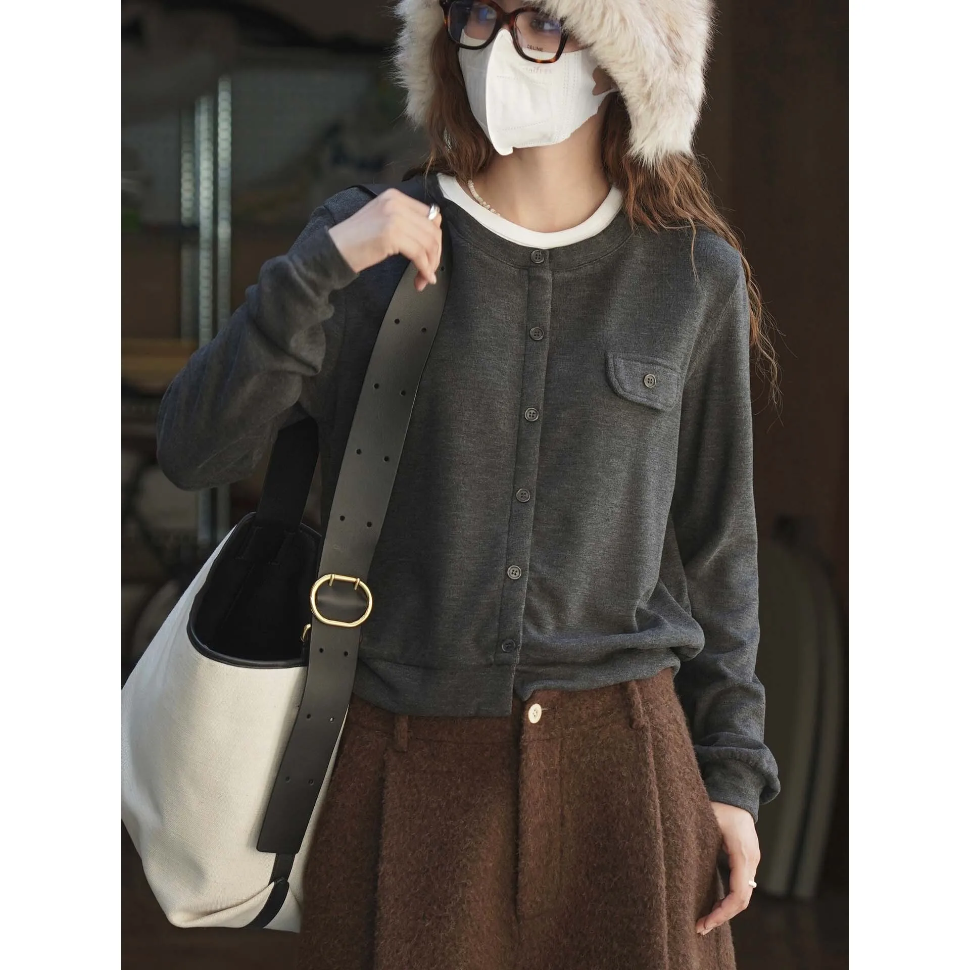 

Зимняя винтажная однобортная двухсекционная шерстяная футболка, удобный приятный для кожи женский топ