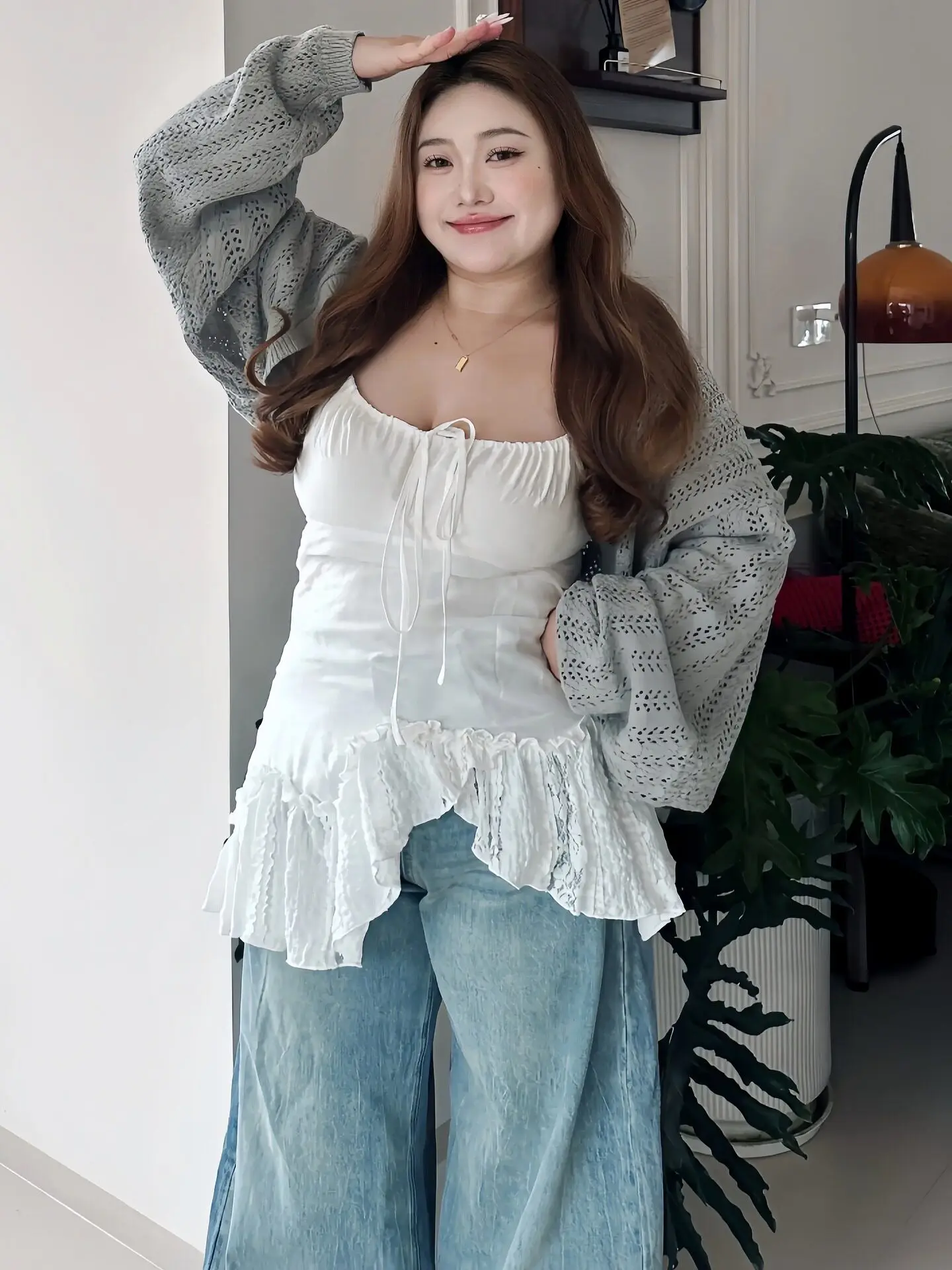 plus Size Lace Patchwork Strap Vest Women Early Autumn Slimming Sun Protection Cover up Top Set Irregular Seaming Breathable