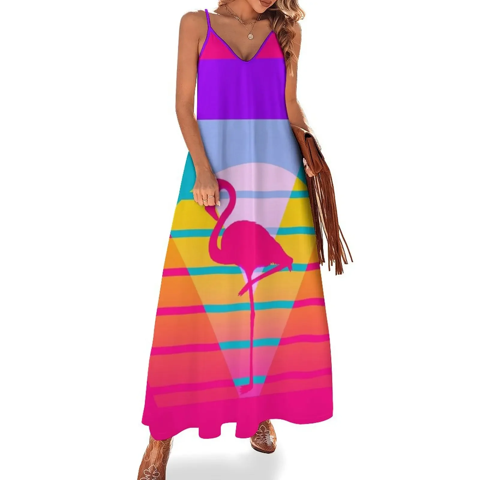 

Retro 80s Flamingo Sunset Sleeveless Dress beach dresses dresses with long sleeves Dresses for wedding party