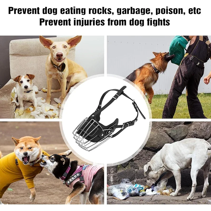 Dog Mouth Leather Protection Cover Adjustable & Breathable pet Metal Muzzle Anti-Bite Humane Basket Muzzle Dog Accessories