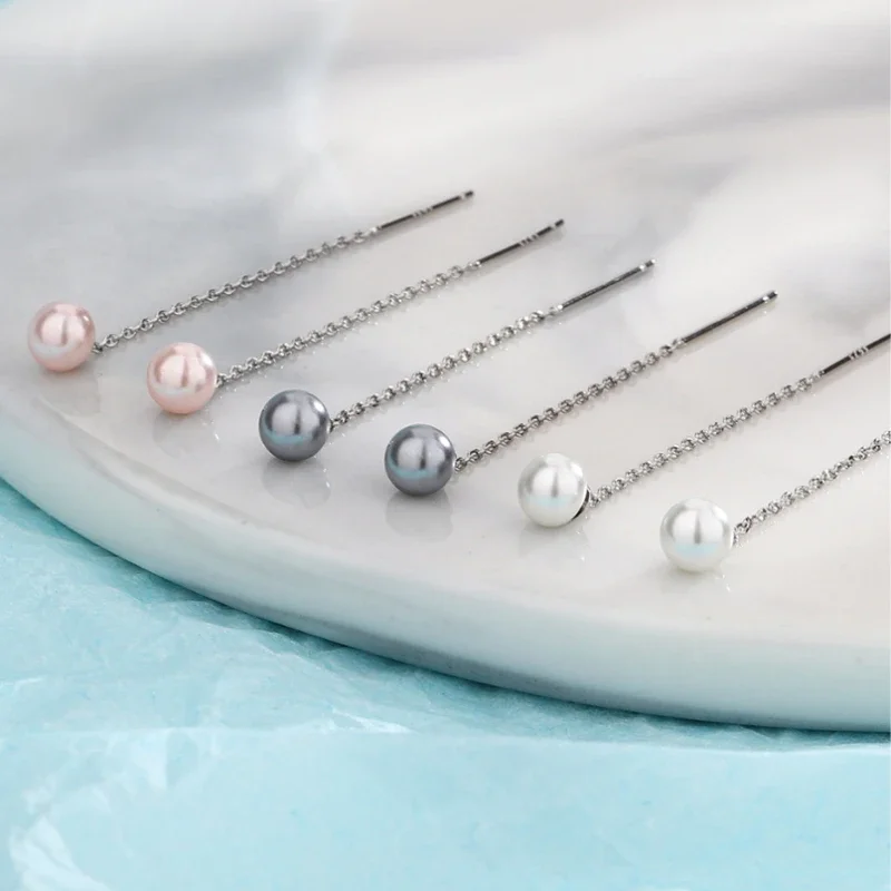 

Настоящее серебро 925 пробы, длинные кисточки, круглые жемчужные серьги-капли для женщин, минималистичные классические ювелирные изделия, геометрические аксессуары