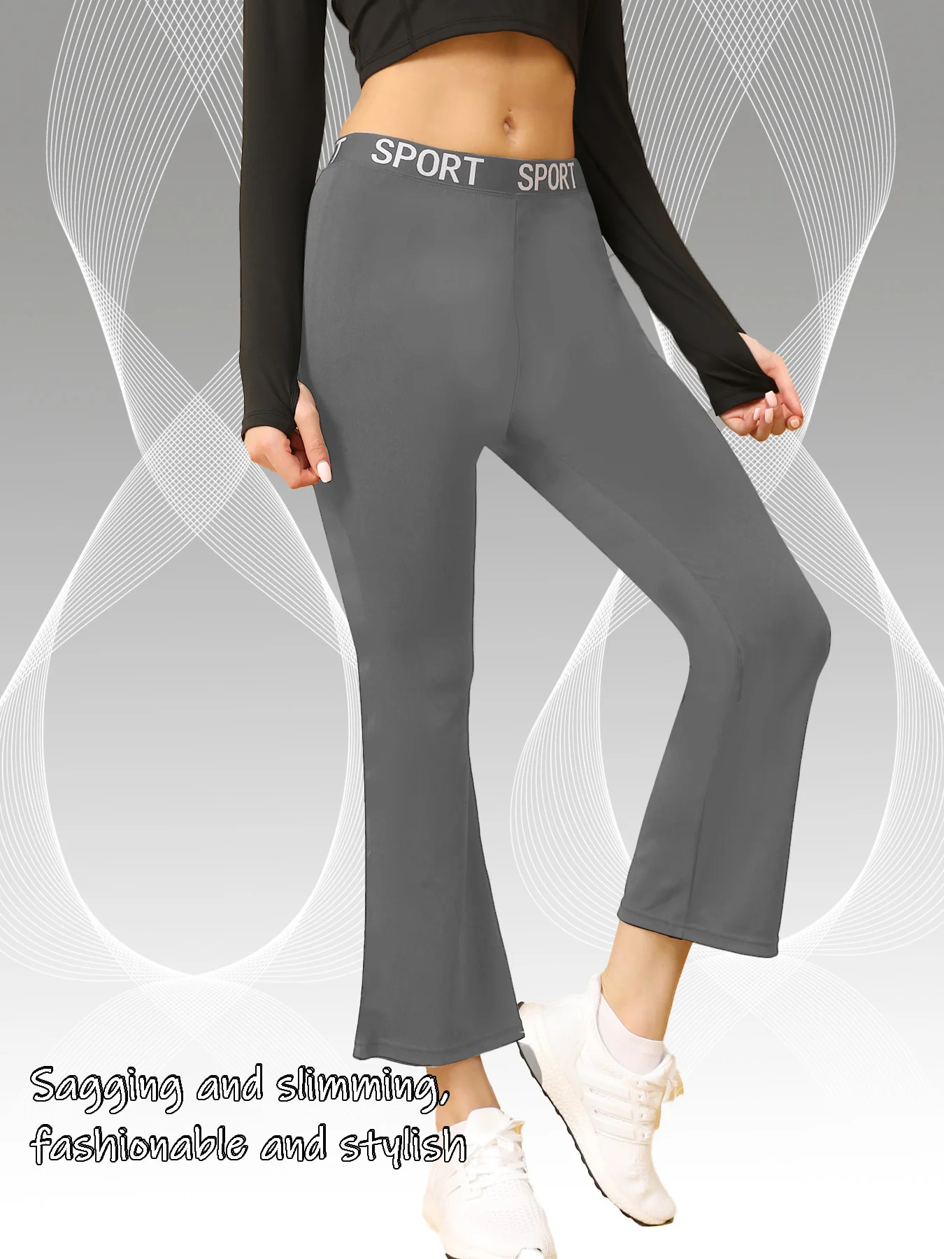 Pantalones de pierna ancha de cintura alta Pantalones acampanados de 9 pies para mujer Pantalones largos casuales versátiles drapeados adelgazantes