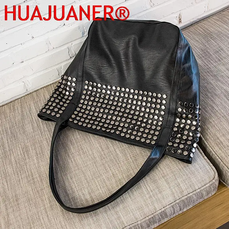 Casual Big Tote Bags Women Fashion Rivet Shoulder Bag Designer Soft Pu Leather Handbags Ladies Large Daily Shopping Bags Female