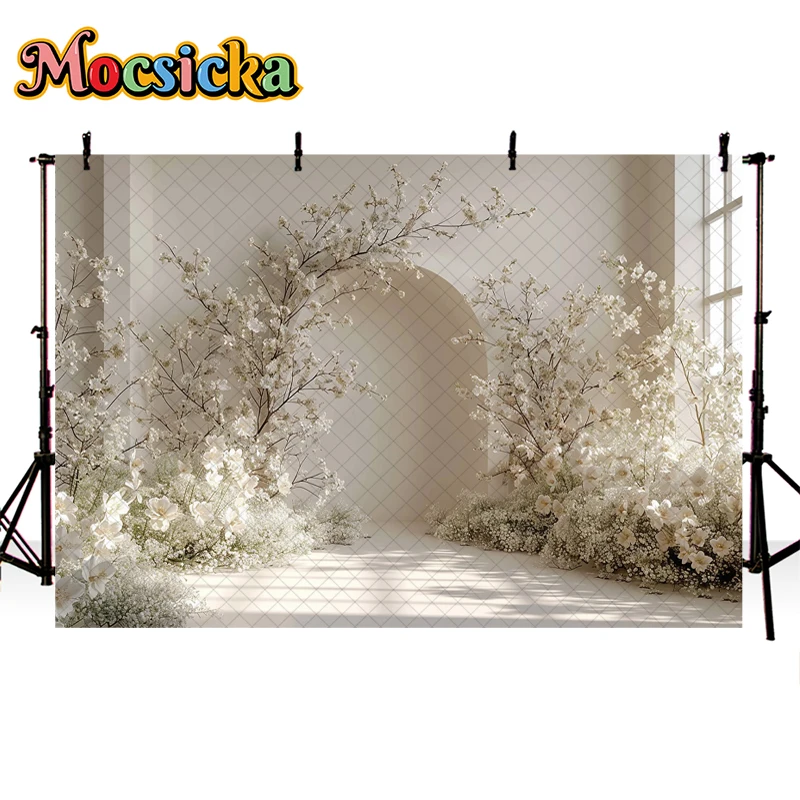 Mocsicka Photography Background Bohemian White Floral Arch Birthday Wedding Maternity Adult Portrait Decor Backdrop Photo Studio