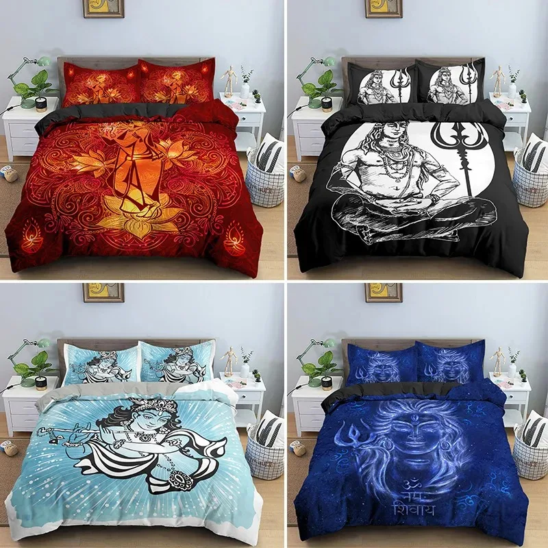 Sitting Shiva God Statue Print Bedding Set Single Double Queen King Size Duvet Covers With PillowCover Home Decor Bed Clothes