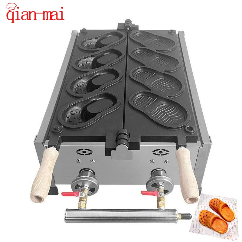 Commercial Nonstick Waffle 4 Shoes Maker Machine Gas Machine with Stand Model for Home Use and Retail Industries