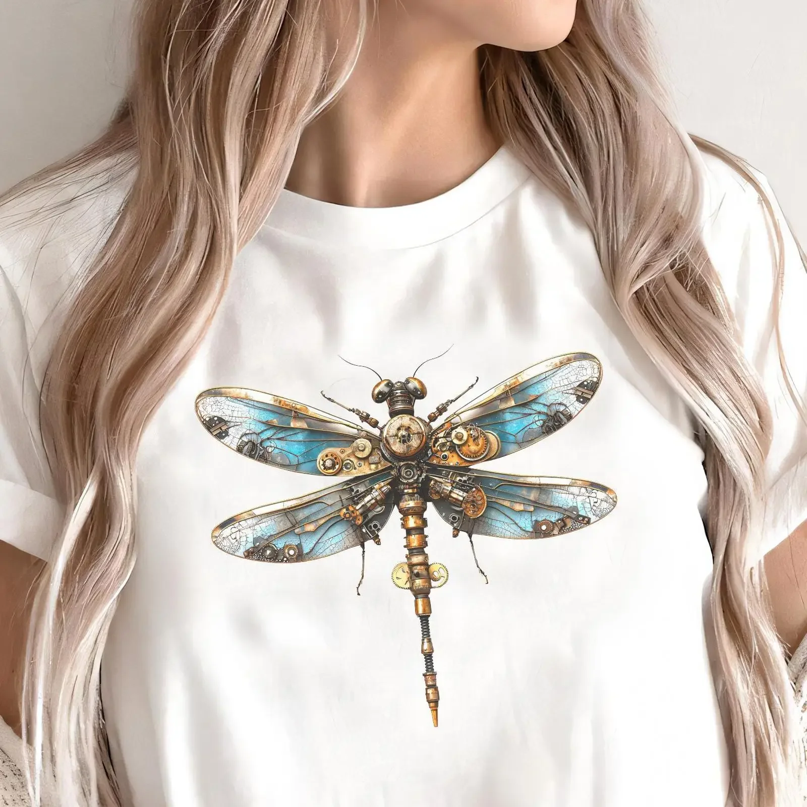 Steampunk Dragonfly T Shirt Vintage Insect  vintage Washed Top For Everyday Wear Stretched Casual homme Breathable graphic