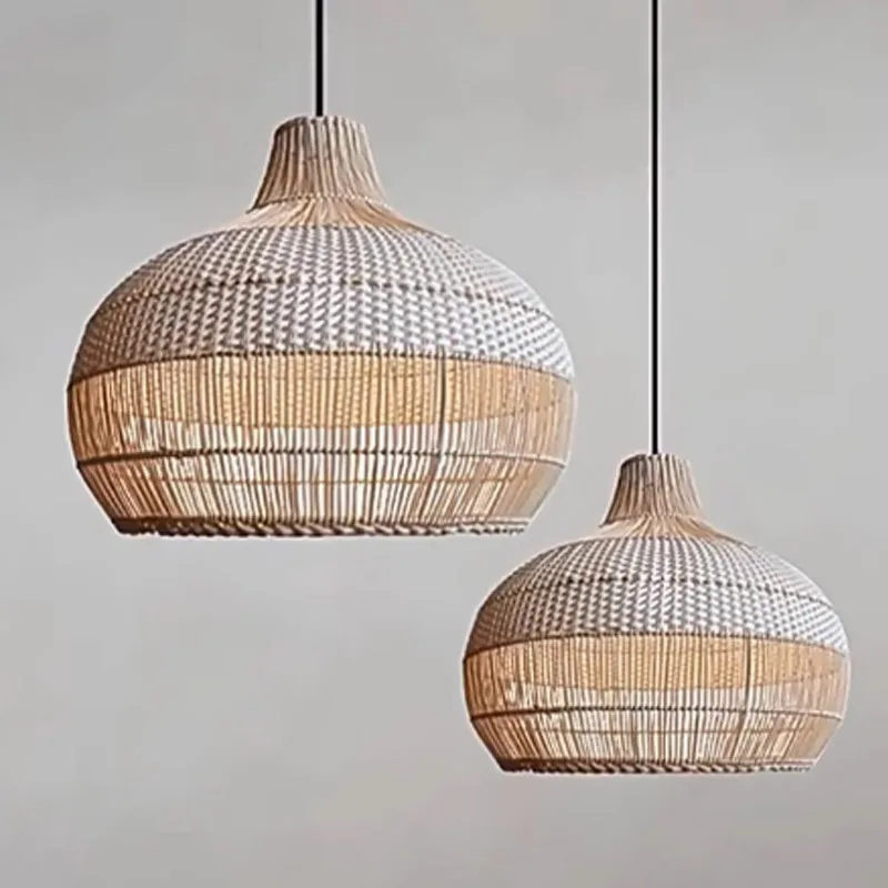 Japanese woven cover hanging chandelire lamp Wabi Sabi rattan pendant light for bedroom dining room living room