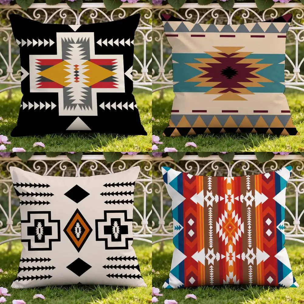 Navajo Ethnic Set Cushion Cover Short Plush Double-sided Print Square Throw Pillow Covers Sofa Home Cushion Decor
