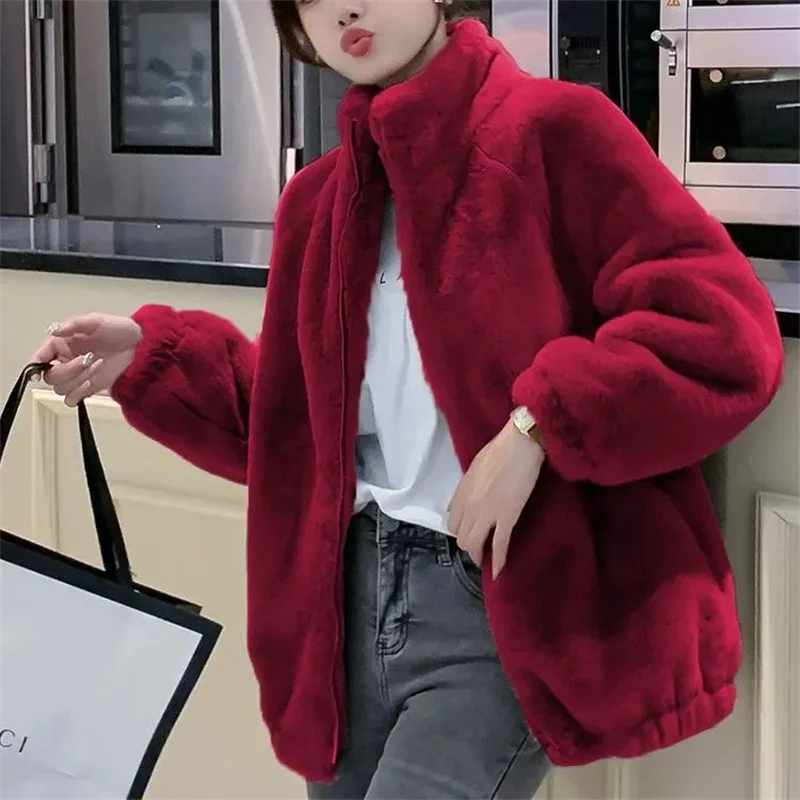 Women Fleece Jacket Autumn and Winter New Standing Neck Warm Coat Female Soft Cardigan Zipper Jackets Fashion Women's Clothing