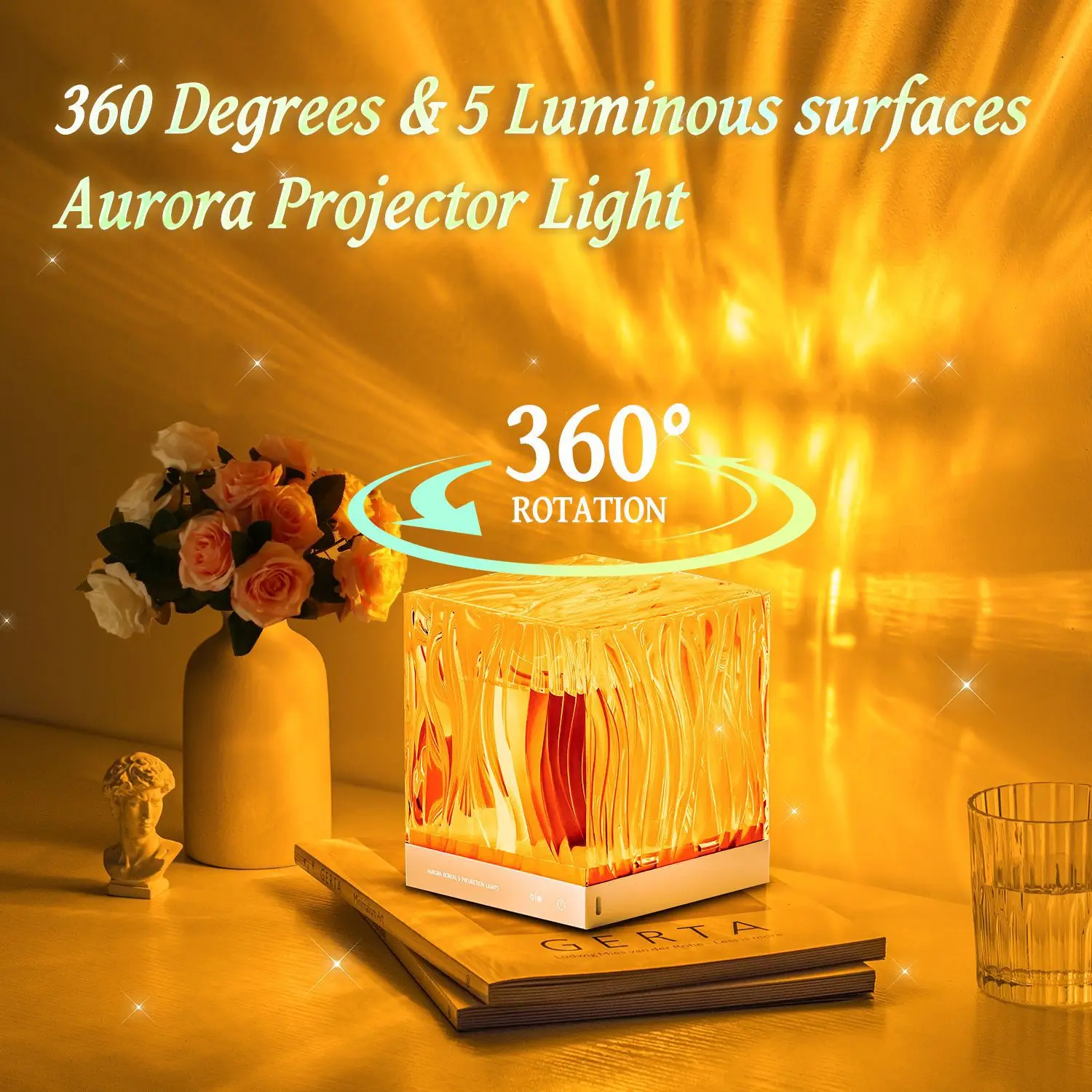 

RGB Northern Light Nightlight Water Ripple Atmosphere Rotating LED Crystal Lamp Dynamic Aurora Projector Lamp For Bedroom Decor