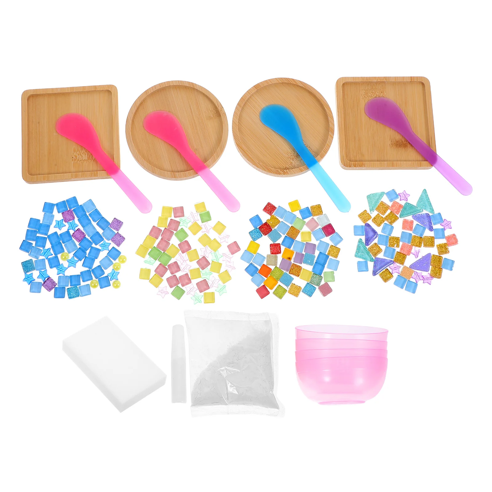 

4Sets DIY Glass Acrylic Colorful Mosaic Tiles Bamboo Coaster Base for Handmade Coaster Making Craft Supplies Kit