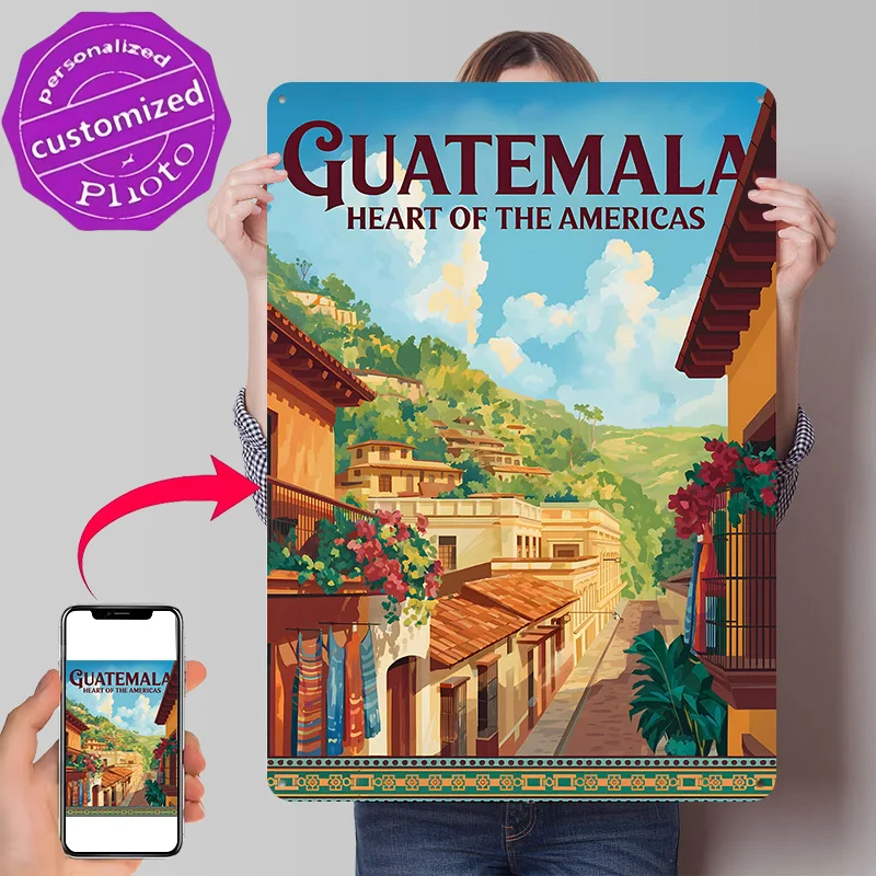 Guatemala: Heart of the Americas Travel 3D Printed Texture Poster Personalized Wall Art Retro Metal Tin Signs for Room Ornaments