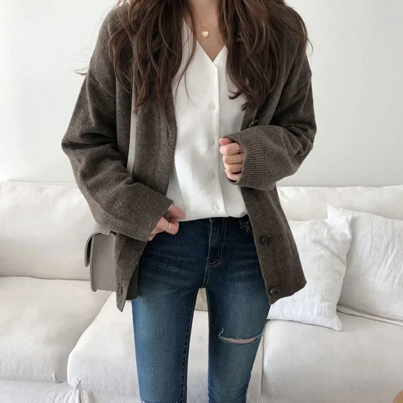 

Knitted Cardigans for Women Autumn Winter Thicken Buttons Up Sweater Coat Female Casual Loose Soft Long Sleeve Knitwear