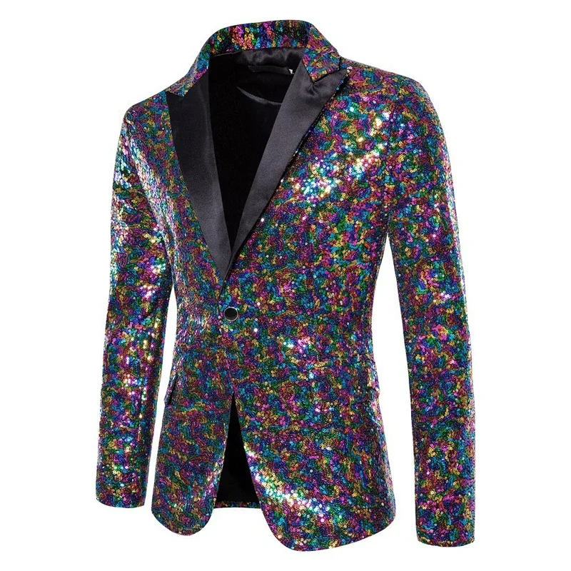 

Shiny White Sequin Glitter Blazer for Men One Button Peak Collar Tuxedo Jacket Mens Wedding Groom Party Prom Stage Costume Homme