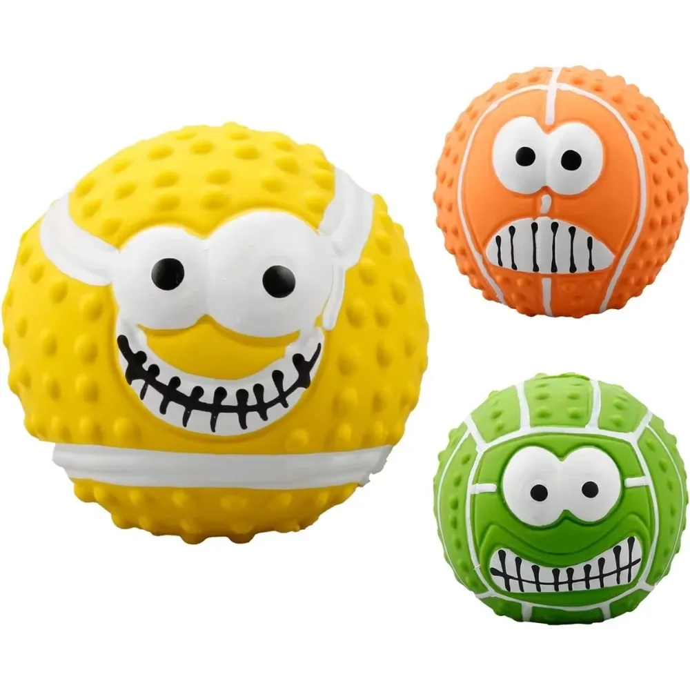 Interactive Ball Dog Toy for Aggressive Chewers Training Decompress Bite Resistant Funny Face Squeak Rubber Dog Toy Pet Supplies