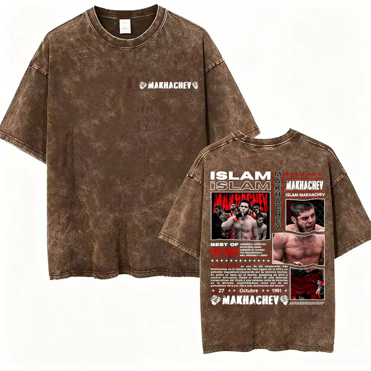 Vintage Washed Islam Makhachev Fan Gifts T-shirts for Men Women Fashion Violence Aesthetic T Shirt Casual Cozy Oversized T-shirt