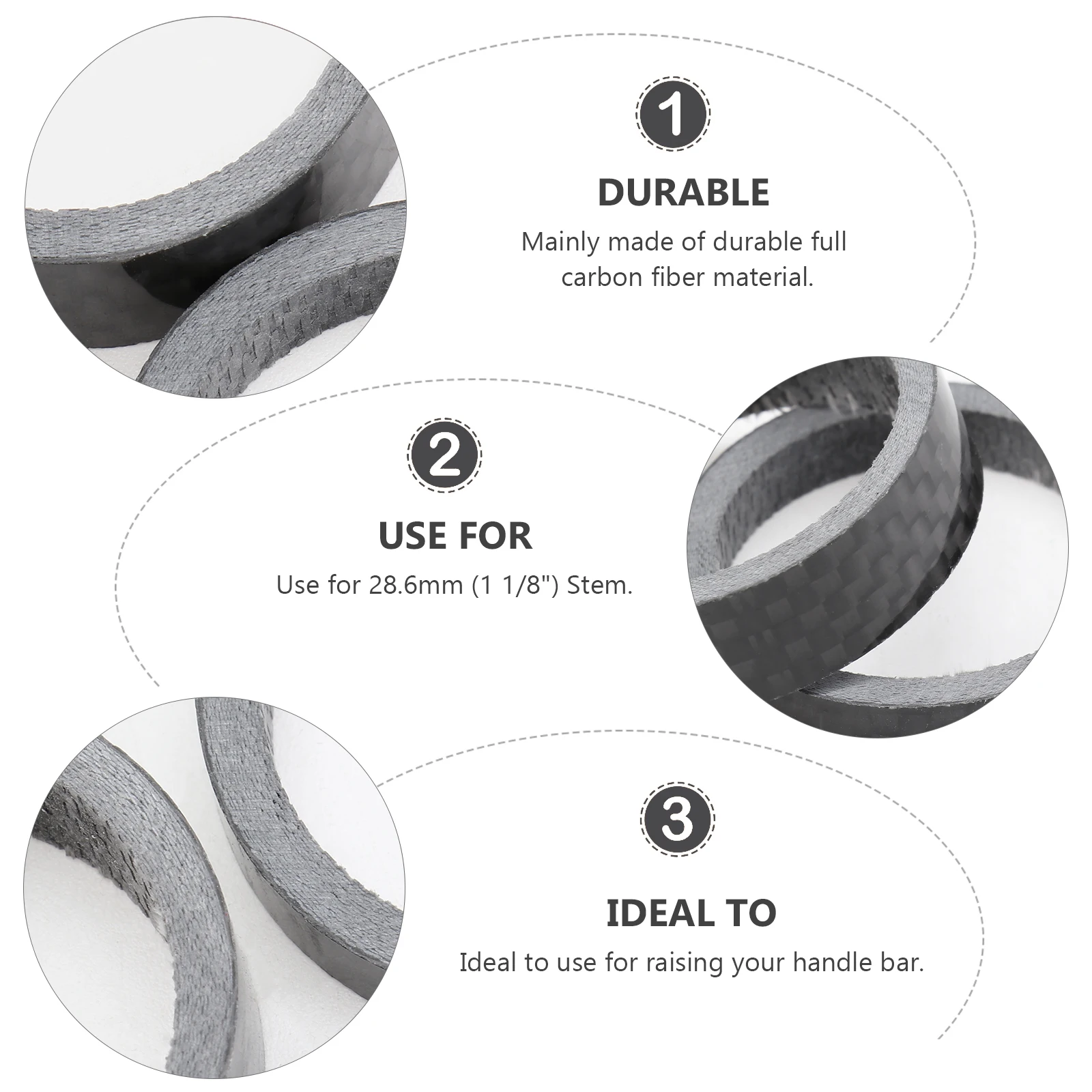 4Pcs Carbon Fiber Bike Washer Set 5mm 10mm 15mm 20mm Black 286mm Oversize Forks Durable Lightweight Carbon Fiber Headset Spacers