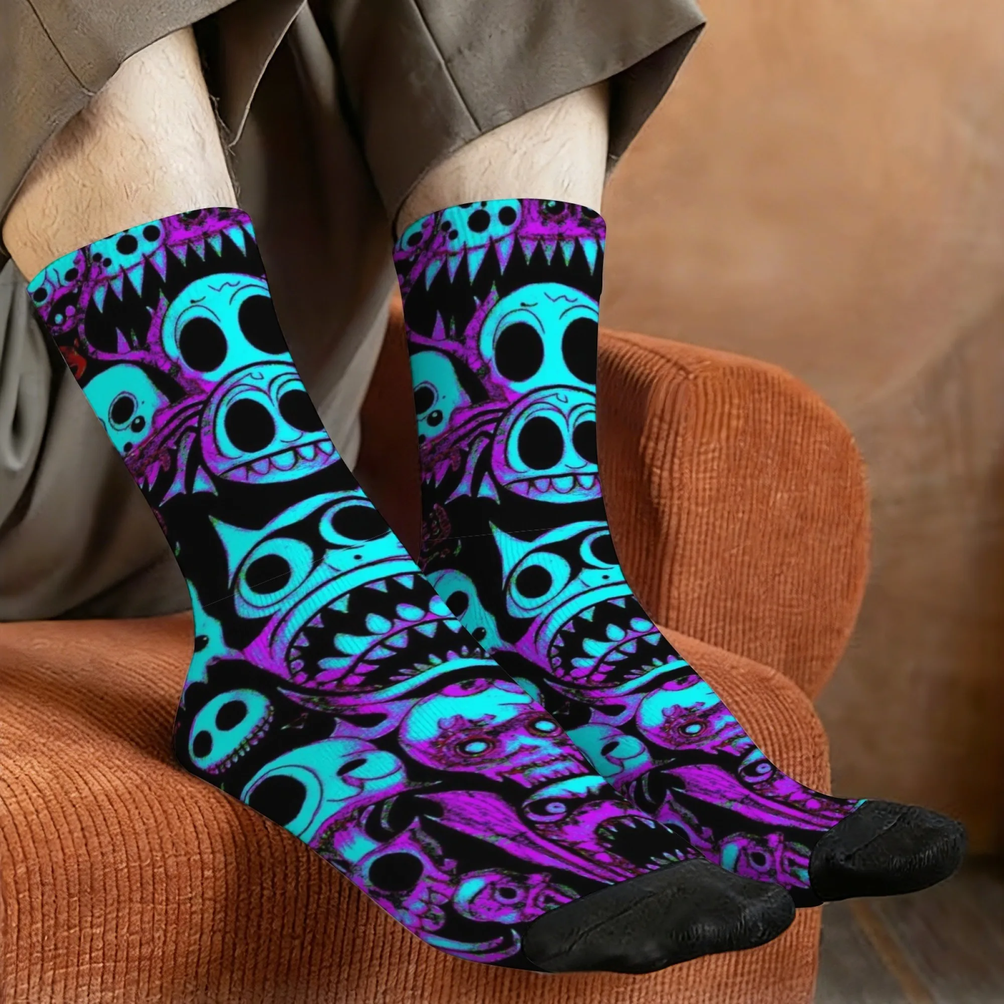 Harajuku Retro Cartoon Psychedelic Monster Face Print Men's Socks Novel Street Trend Party Crazy Party Holiday Gift