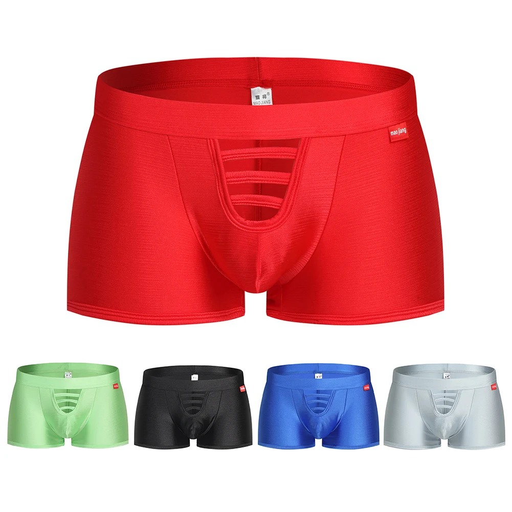 Men Oil Glossy Shorts Sport Fitness Gym Bottoms Trunks Shiny Solid Pouch Bikini Breathable Shorts Mid-Waist Lingerie