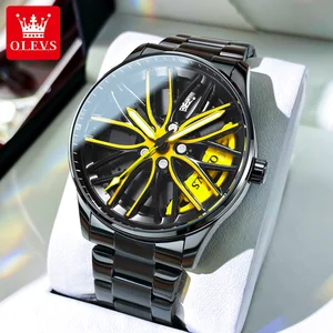 Olevs Rotation Hub Sport Car Watch Herrenbeobachtung Dwaterfestes Wasser Edelstahl Rad Quarz Herren Watcling mit leuchtenden Händen 8 Hauptverkaufsstahlkugel Uhr - №8