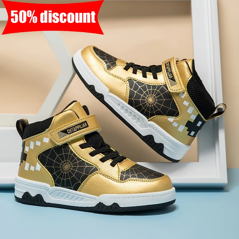 

Kids Board Shoes Leather Comfortable Anti Slip Outdoor Flat Sports Shoes Fashion Printed High Top Breathable Casual Shoes Boys