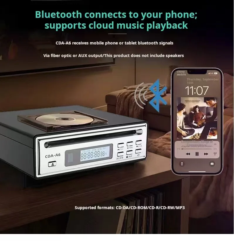 Reproductor de CD Digital Portátil con Bluetooth Bidireccional Fever Level, Máquina de Captura de Audio HiFi para el Hogar, WAV con Salida de Audio por Fibra Óptica