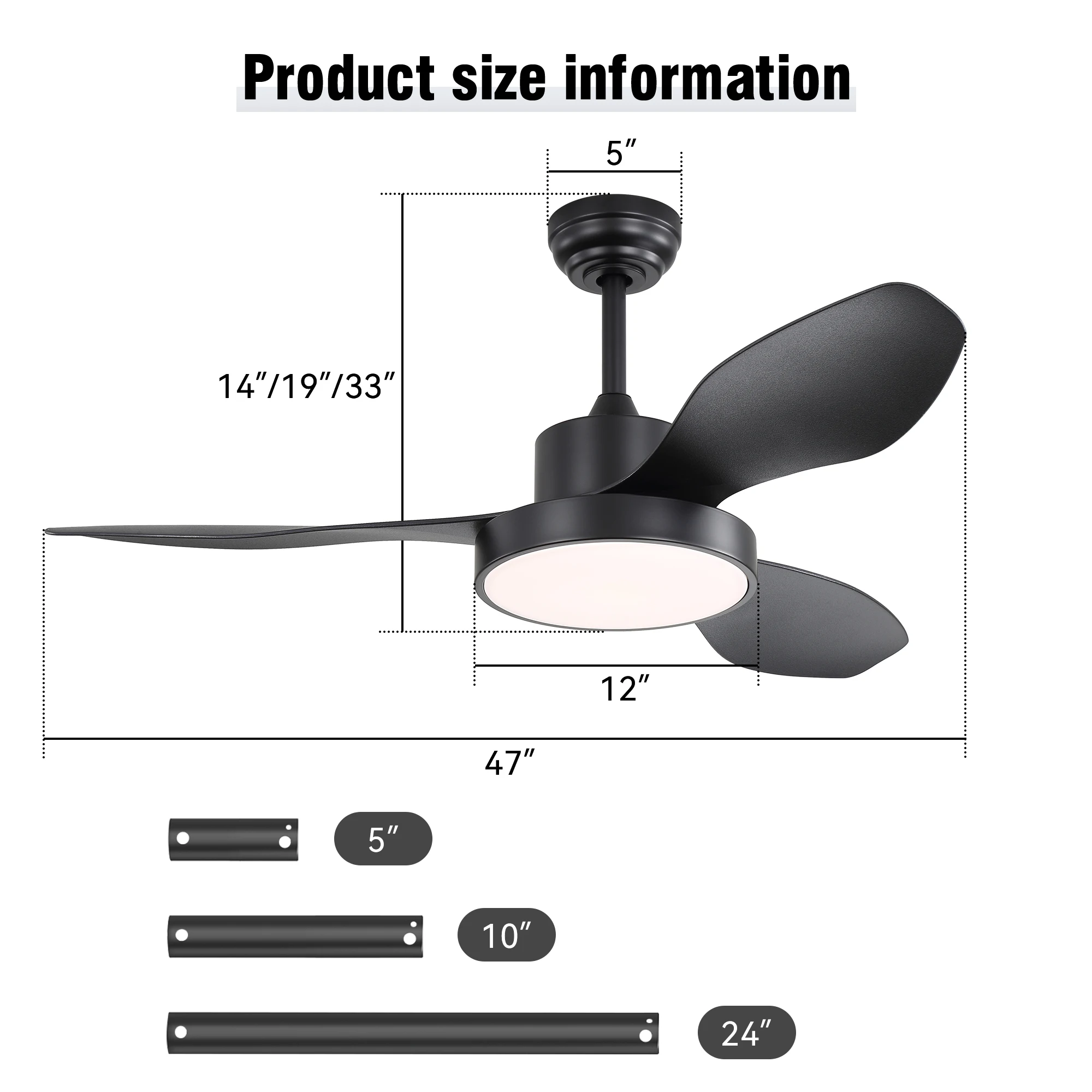 Sofucor Ventilador de teto moderno de 47 polegadas com LED DC 6 velocidades de alta velocidade do vento com controle remoto para sala de estar, quarto, sala de jantar