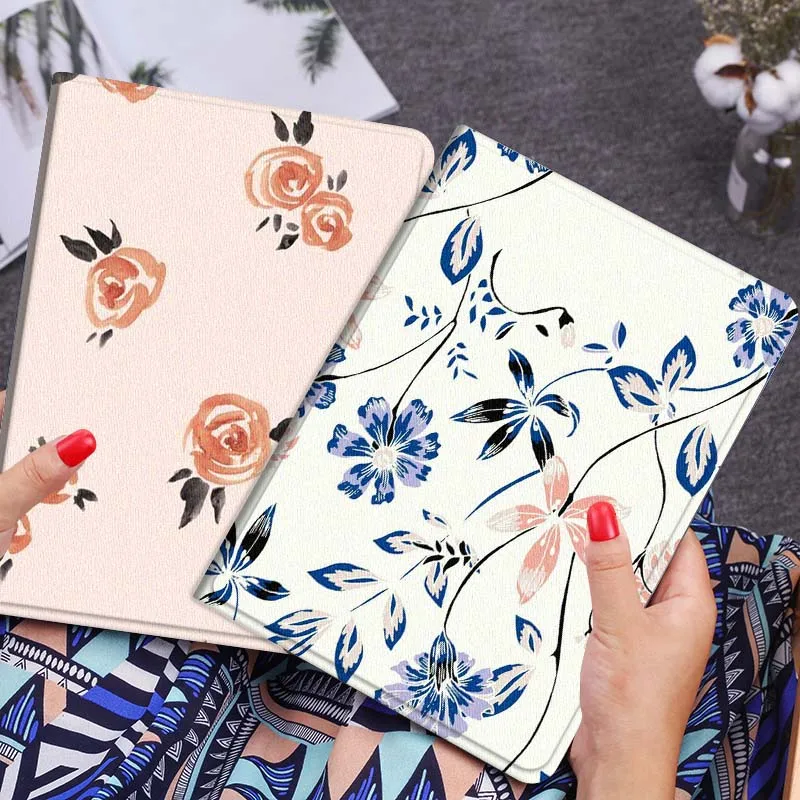 

Blue Pink Floral Pattern Tablet Case For Lenovo Xiaoxin Legion Pad Tab Pro GT Y700 Gen4 2 11 P11 M10 K10 3rd Plus Gen Gift