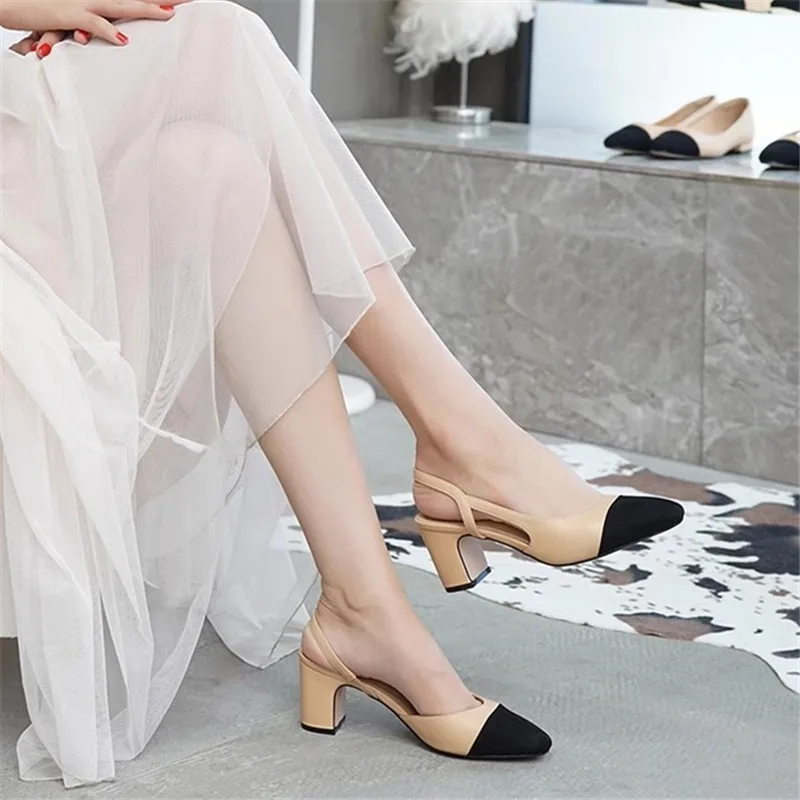 2024 Summer Women Luxury High Heels Shoes for Woman's Color Splicing Mixed Color Round Toe Sandals Ladies Slippers Casual Shoes