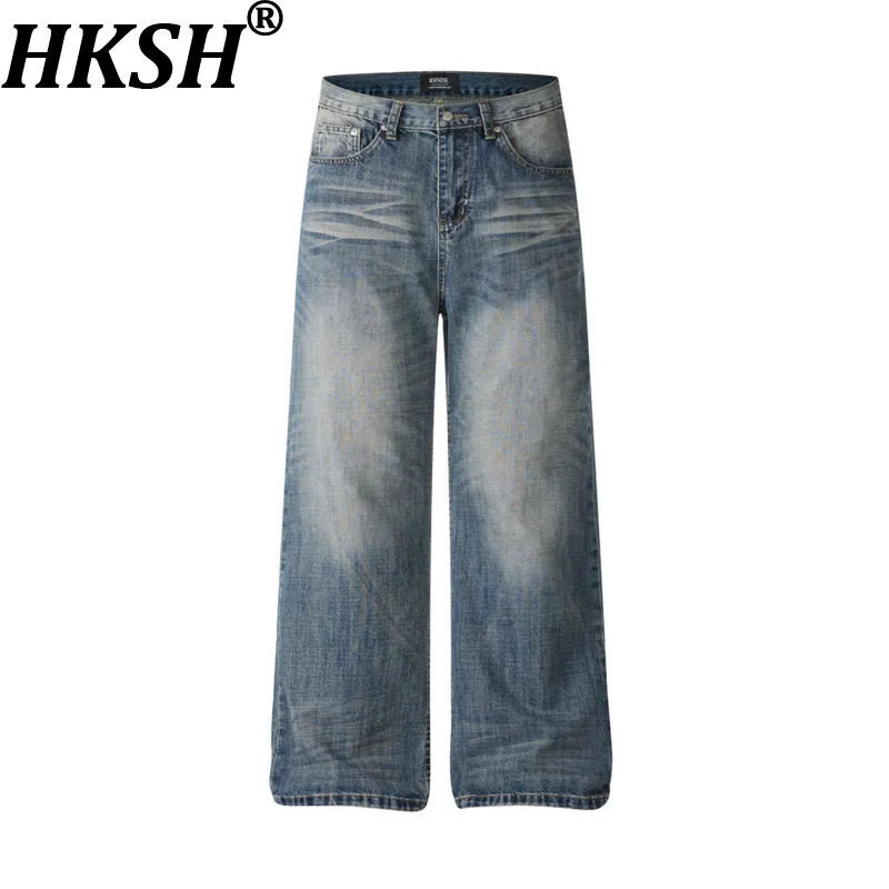 HKSH Spring Autumn New Trendy American Washed Distressed Denim Pants For Men Loose Trendy Straight-Leg Jeans Vintage Y2K HK27562