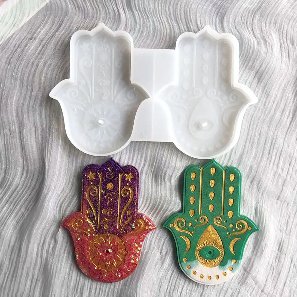 For Fun Fatima Lucky Hand Silicone Mold Hamasa Hand for Cement Incense Holder Tray Concrete Incense DIY Cement Bracket Mould