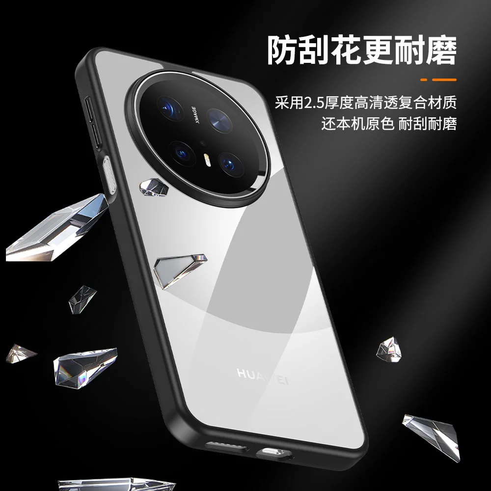 สําหรับ Huawei Mate 60 70 Pro Plus Case Ultra Clear โปร่งใสโลหะ Shinny เลนส์กรอบป้องกันดีโทรศัพท์ Grip Case Cover