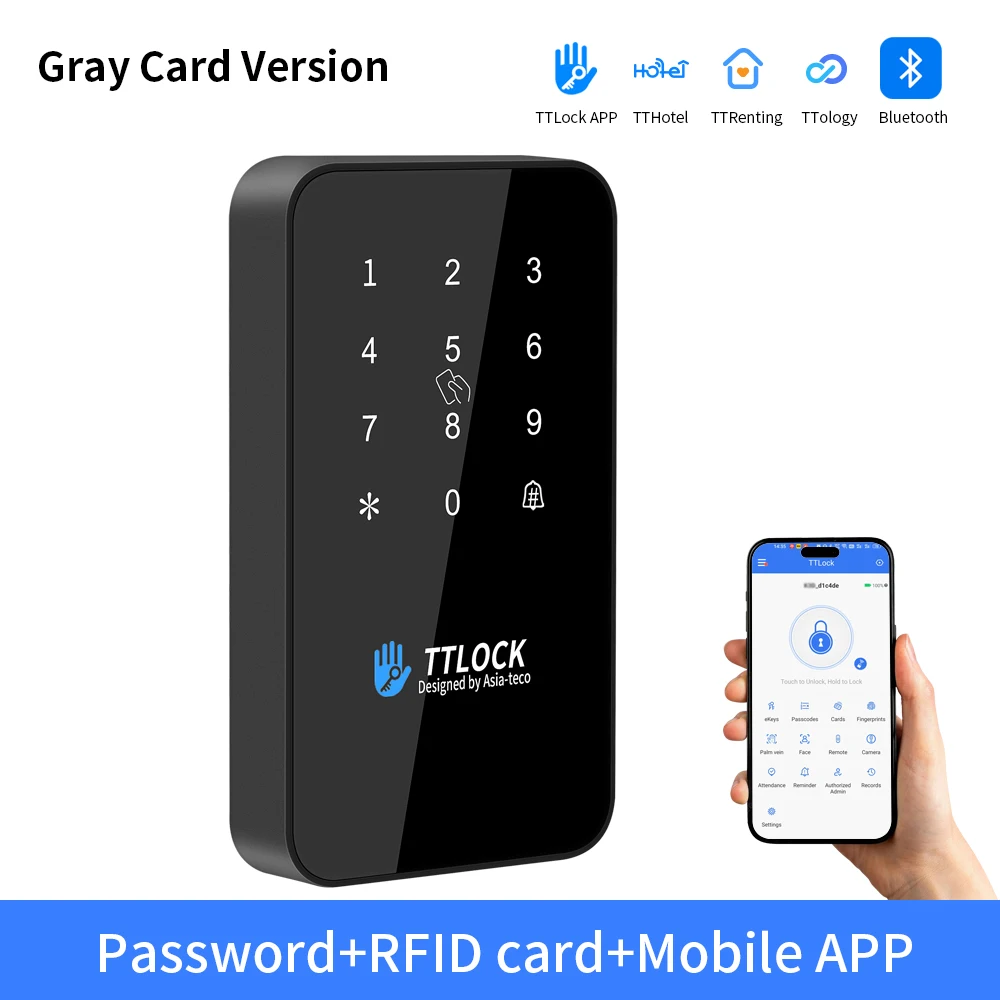 TTLock BT Mini Toegangscontrole 13,56Mhz RFID-lezer S7 Deurslot Kaartlezer Toetsenbord Metaal IP66 Waterdicht Metaal Tijdregistratie